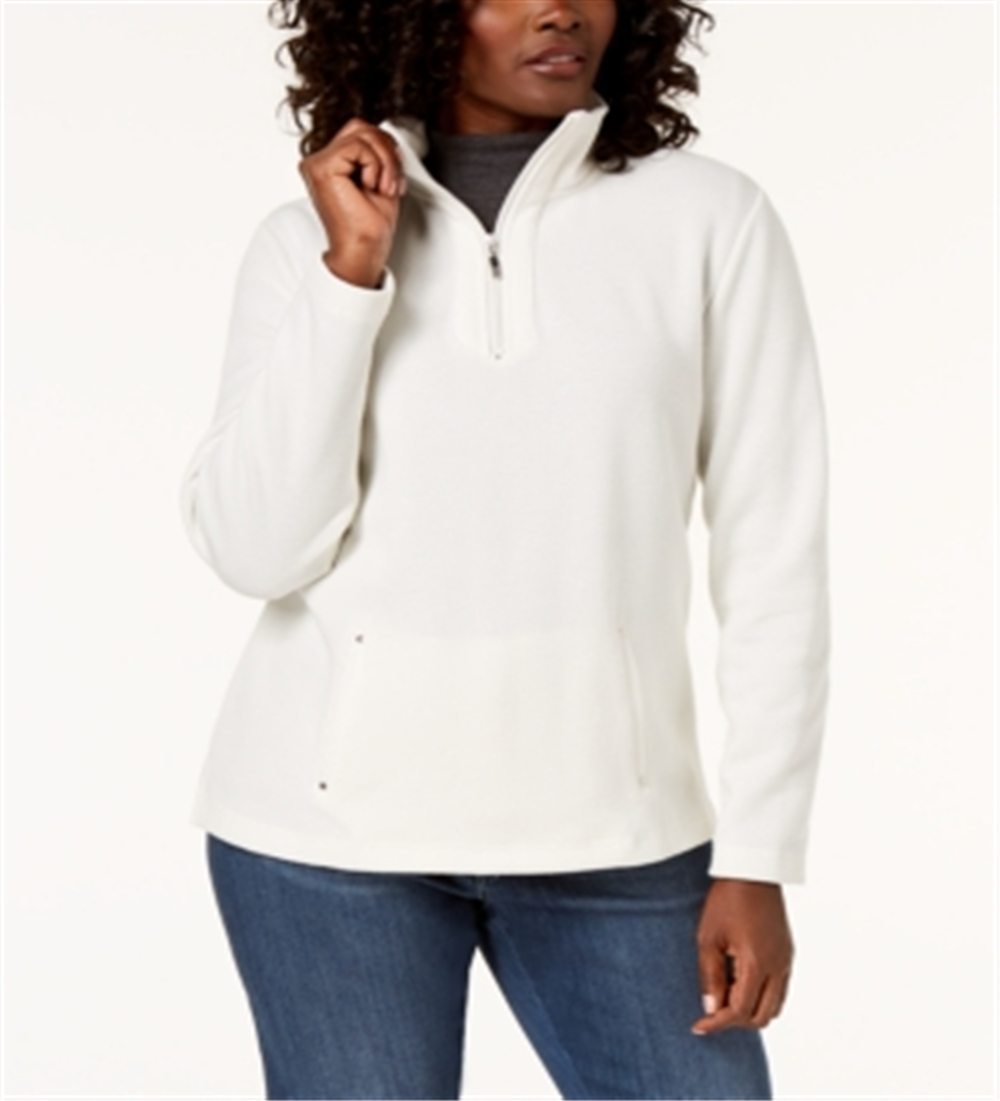Karen Scott Women's Zip Neck Top White Size Petite Small