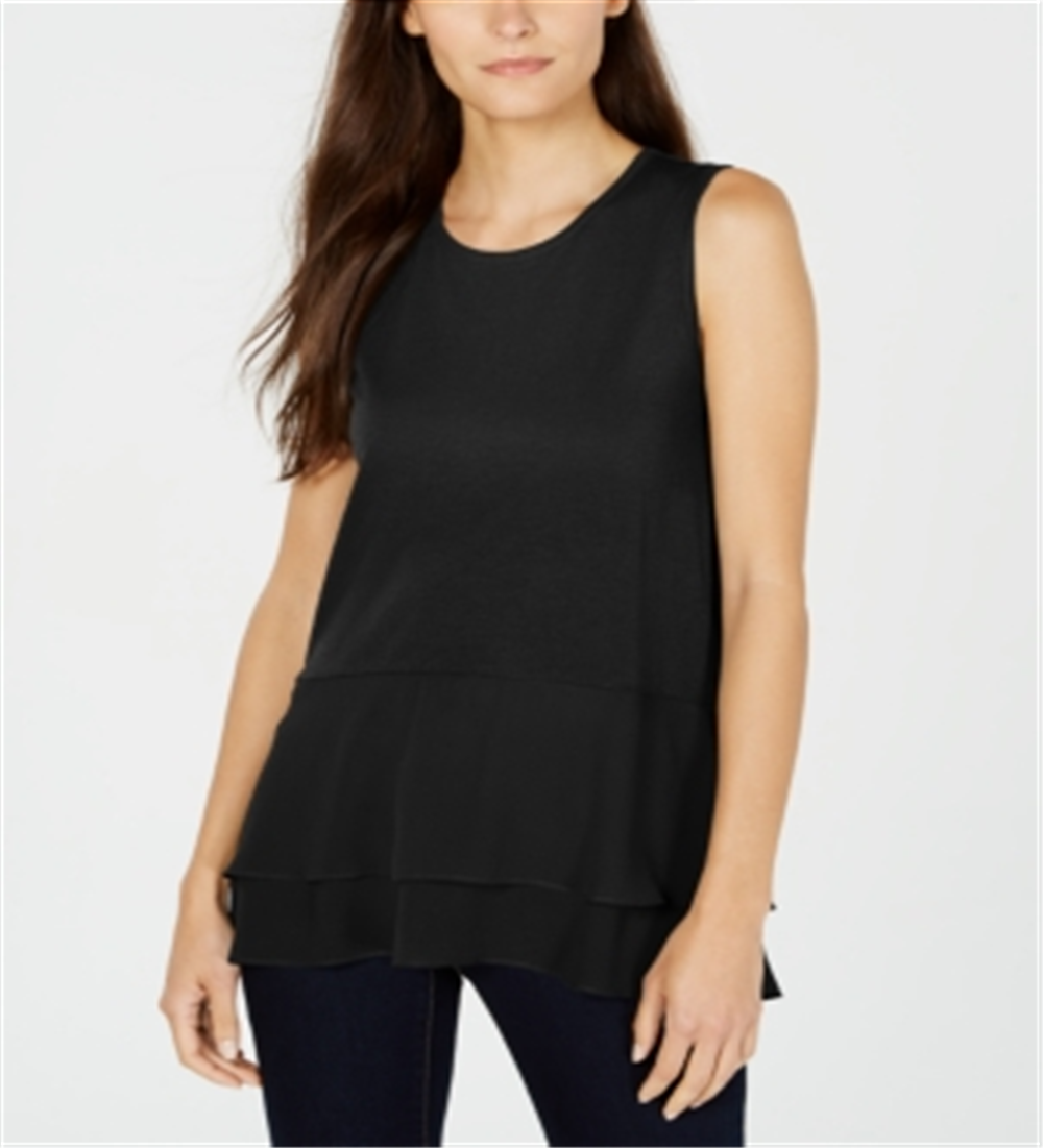 Michael Kors Women's Mixed Media Hem Knit Top Black Size Petite Small