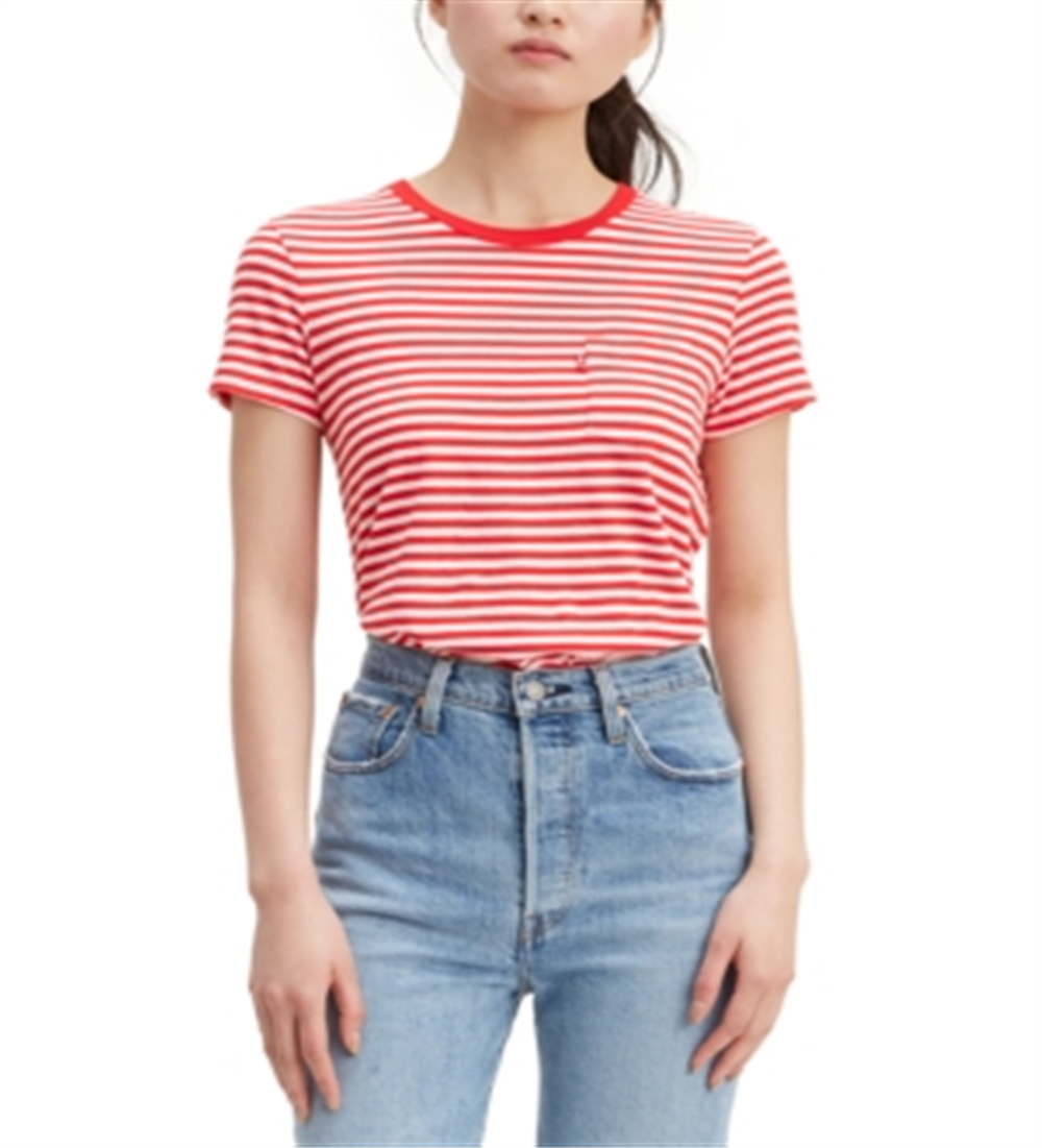Levi's Women's Perfect Striped Cotton T-Shirt Red Size X-Small