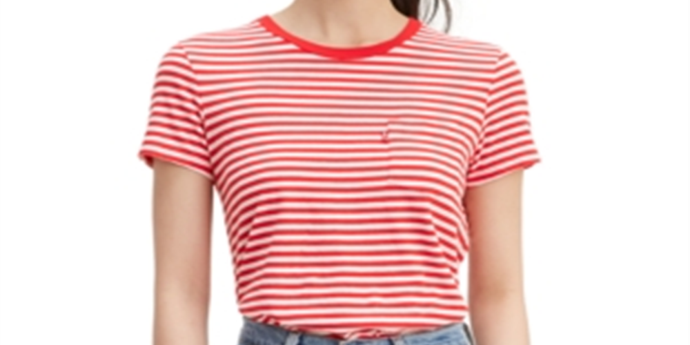 Levi's Women's Perfect Striped Cotton T-Shirt Red Size X-Small