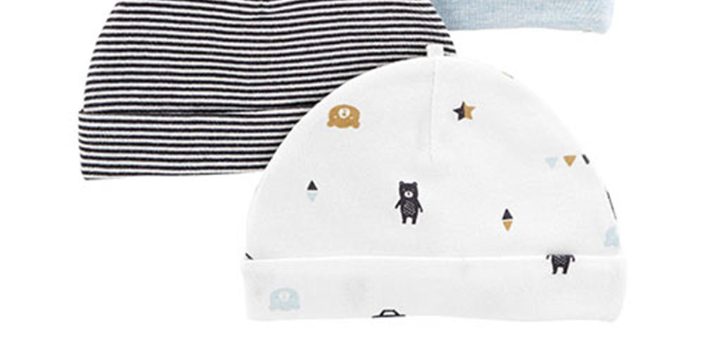 Carter's Boy's 3pk of Bear Ear Caps White Multi  Size 0-3MOS