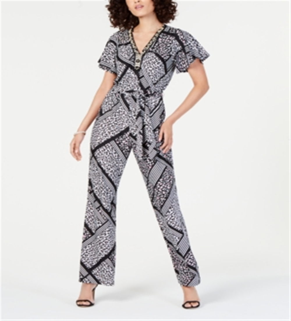NY Collection Women's Flutter Sleeve Jumpsuit Black Size Petite Medium