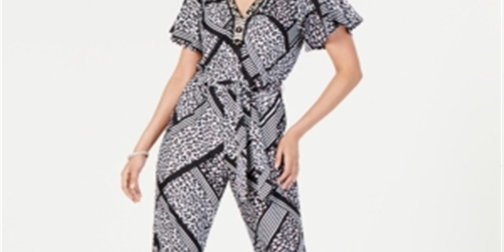 NY Collection Women's Flutter Sleeve Jumpsuit Black Size Petite Medium