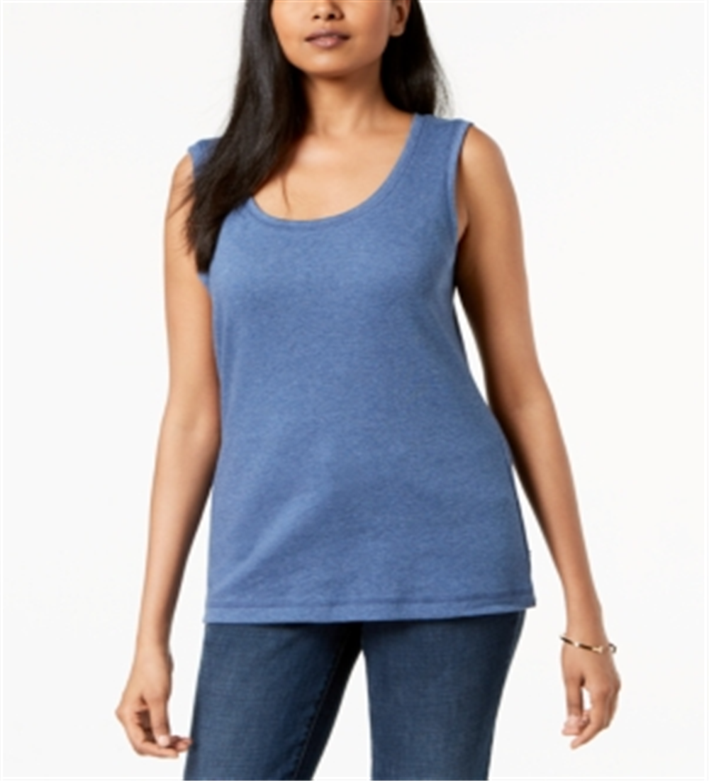 Karen Scott Women's Scoop Neck Cotton Tank Top Blue Size Large