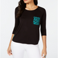 Thalia Sodi Women's Patch Pocket 3/4 Sleeve Top Black Size Medium