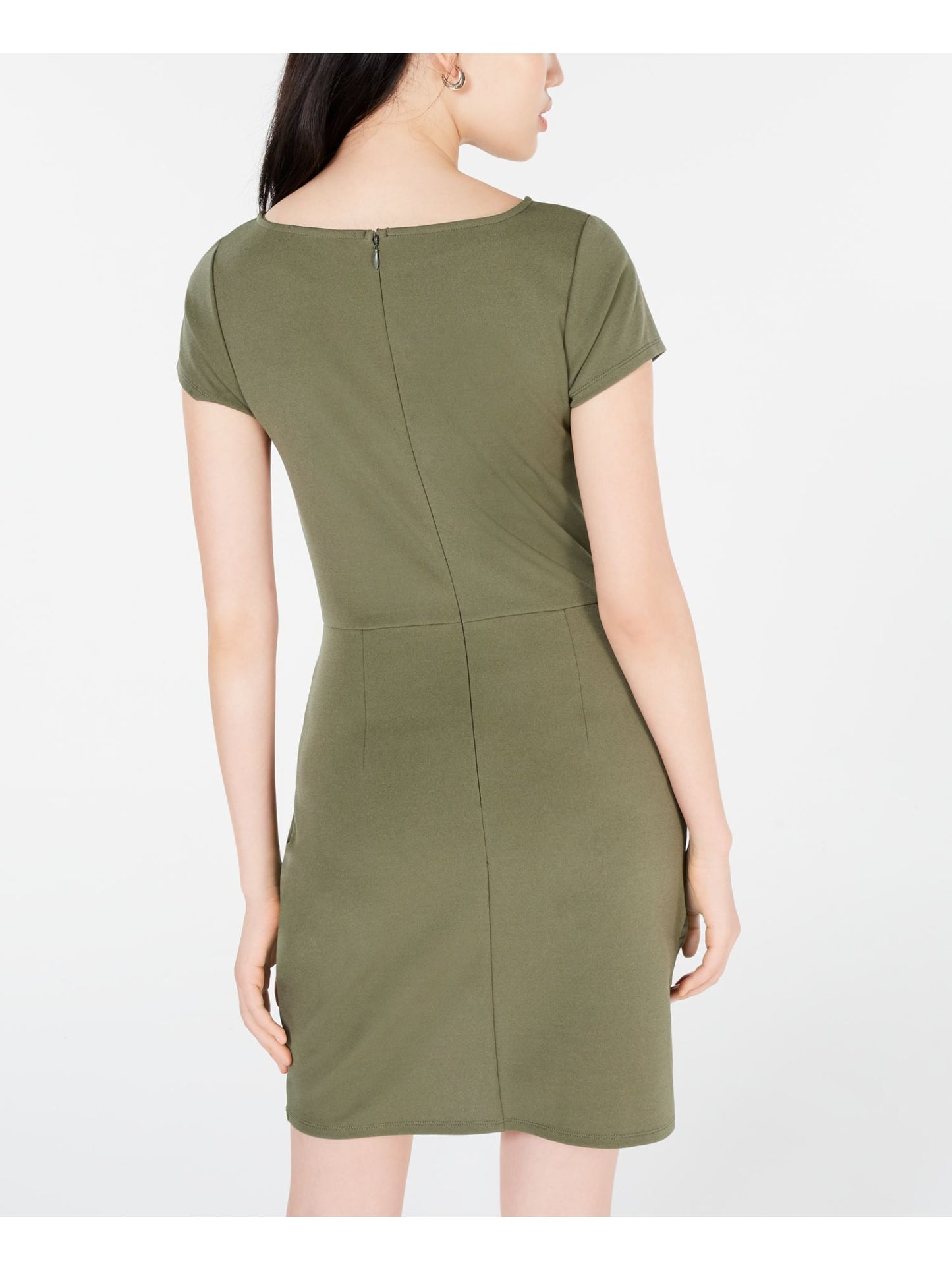 Planet Gold Women's Zippered Cap Sleeve Jewel Neck Short Evening Dress Green Size X-Small