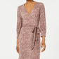 City Studios Women's Belted Animal Print Long Sleeve V Neck Above the Knee Sheath Dress Brown Size X-Small