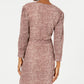 City Studios Women's Belted Animal Print Long Sleeve V Neck Above the Knee Sheath Dress Brown Size X-Small