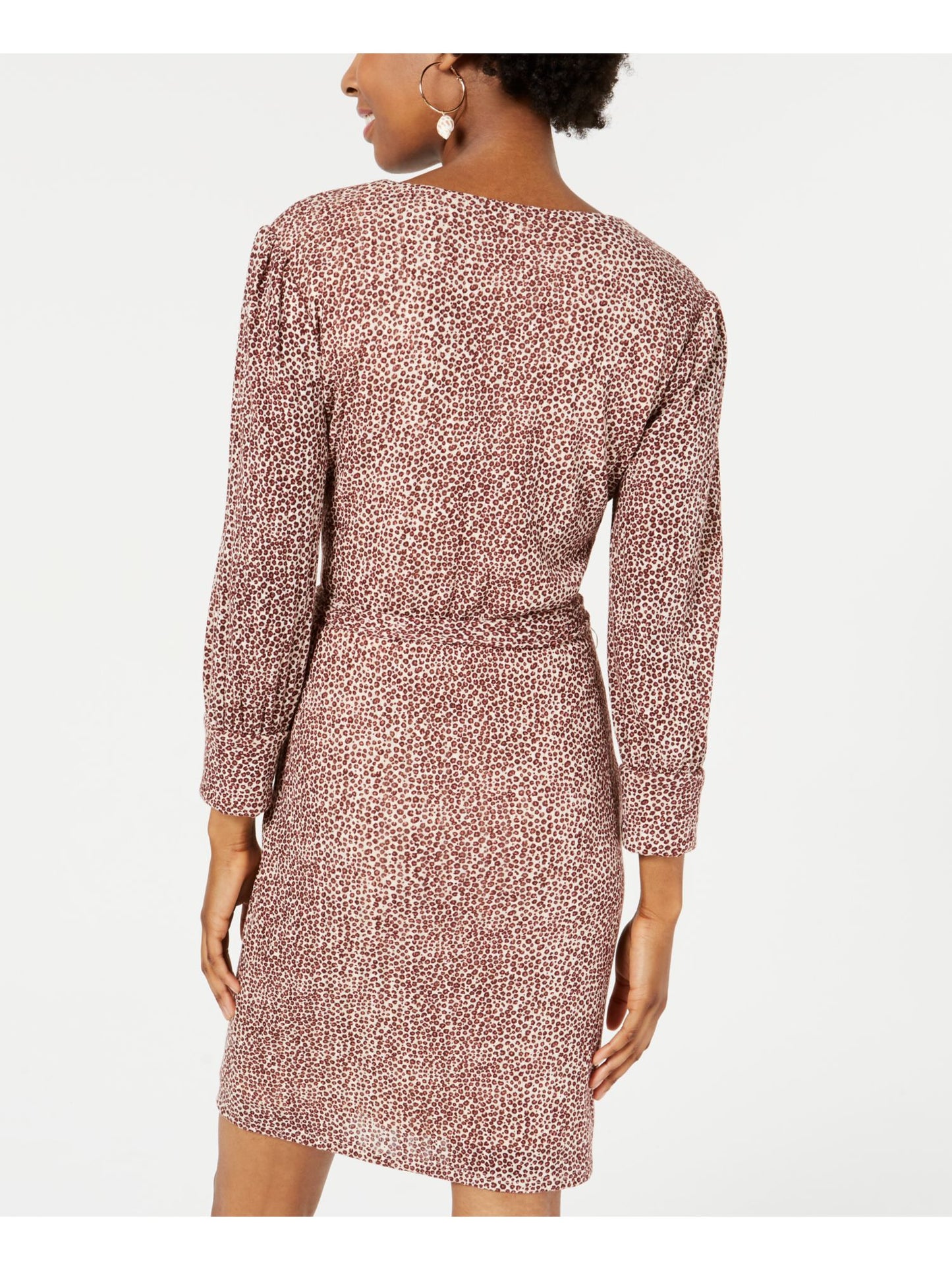 City Studios Women's Belted Animal Print Long Sleeve V Neck Above the Knee Sheath Dress Brown Size X-Small