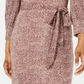City Studios Women's Belted Animal Print Long Sleeve V Neck Above the Knee Sheath Dress Brown Size X-Small