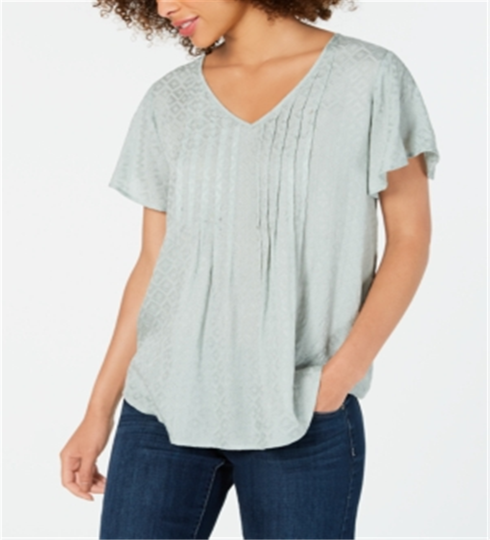 Style & Co Women's Textured Flutter Sleeve Top Purple Size Medium