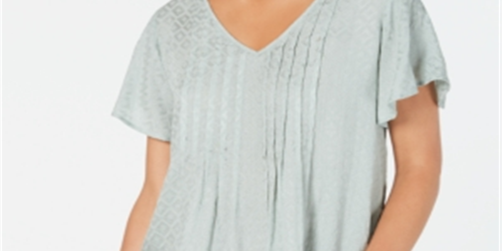 Style & Co Women's Textured Flutter Sleeve Top Purple Size Medium