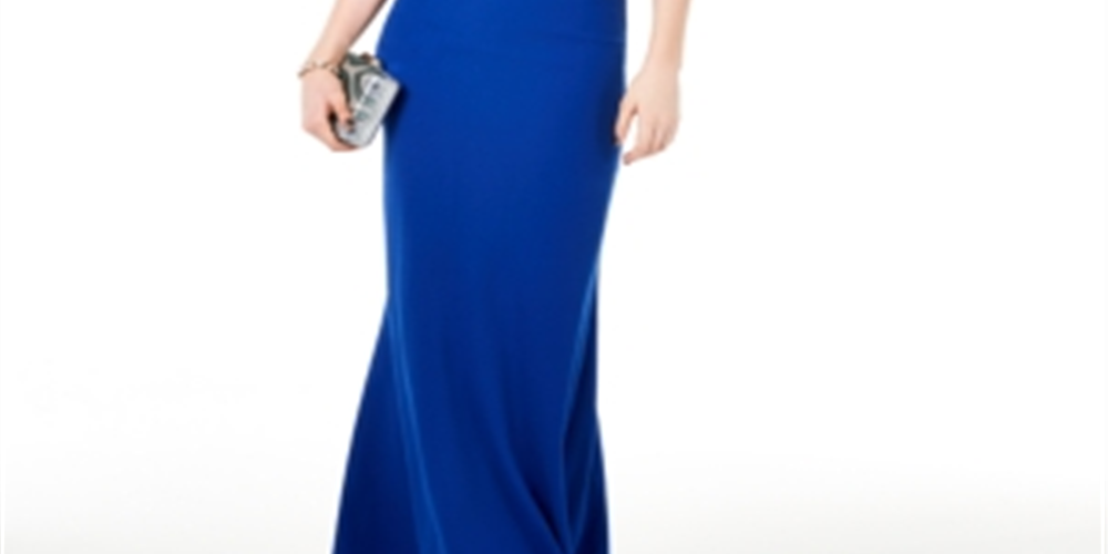 B Darlin Women's Spaghetti Strap Maxi Sheath Evening Dress Blue Size 11-12