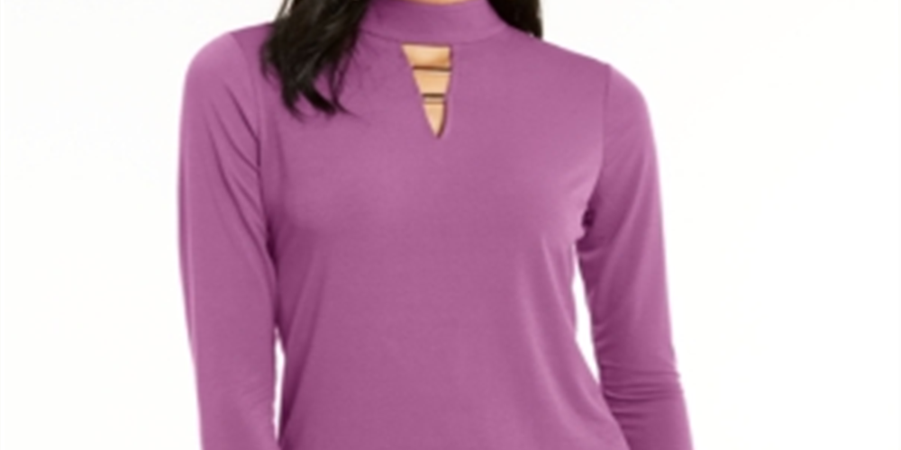 Thalia Sodi Women's Hardware Trim Mock-Neck Top Light Purple Size XX-Large