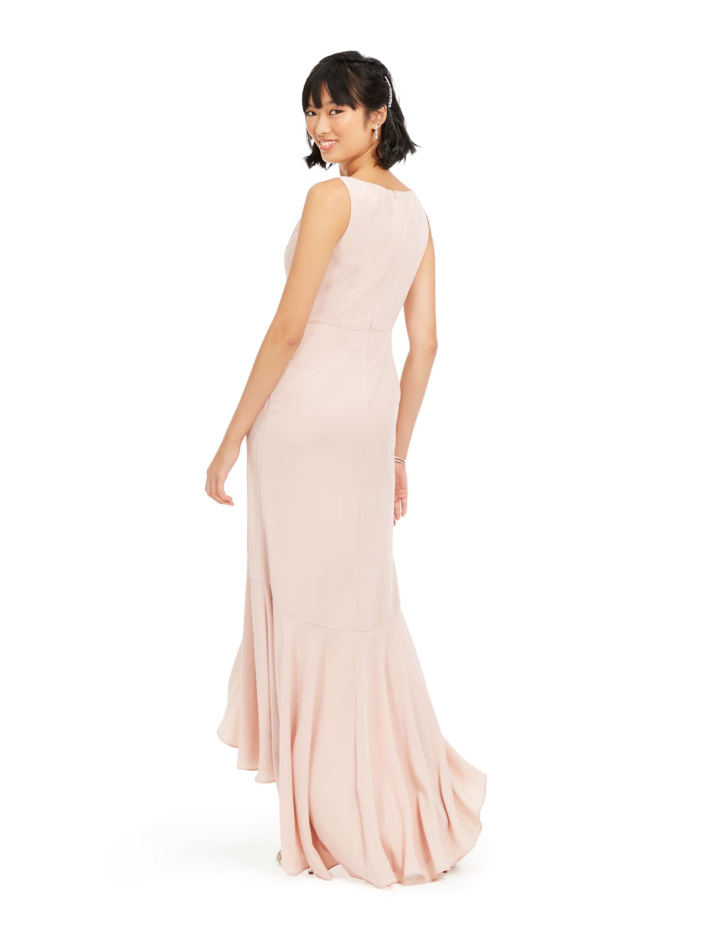 Adrianna Papell Women's V Neck Full Length Hi Lo Formal Dress Pink Size 2