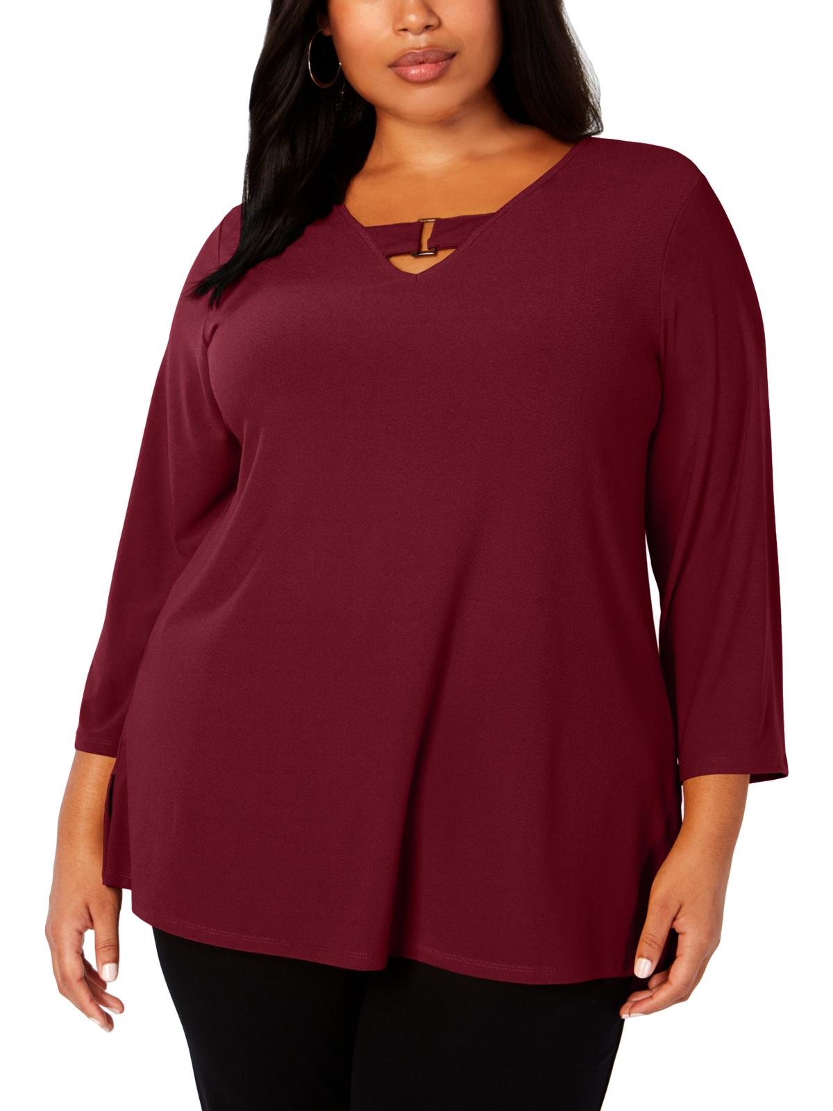 Alfani Women's Plus Hi Low Keyhole Blouse Berry Size 0X