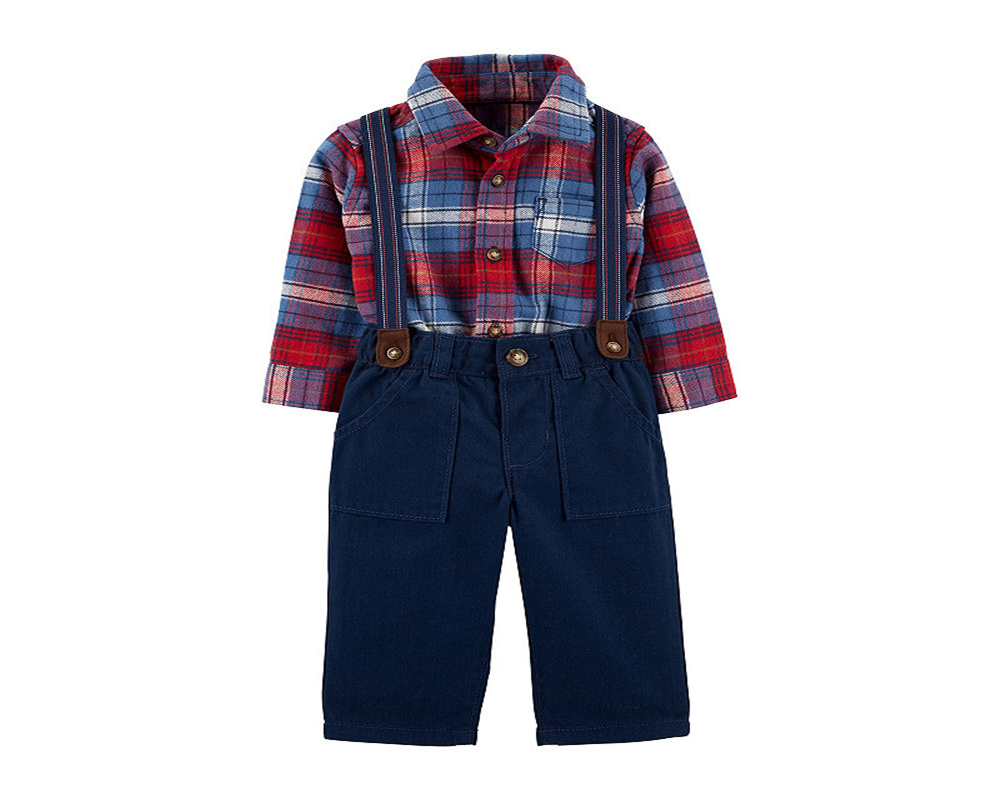 Carter's Boy's' Infant Bodysuits Plaid Shirt Pants Blue Size 18MOS