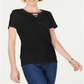 Karen Scott Women's Cotton Embellished Keyhole Top Black Size Small