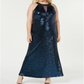 Morgan & Co Women's Trendy Plus Sequined Halter Gown Blue Size 24
