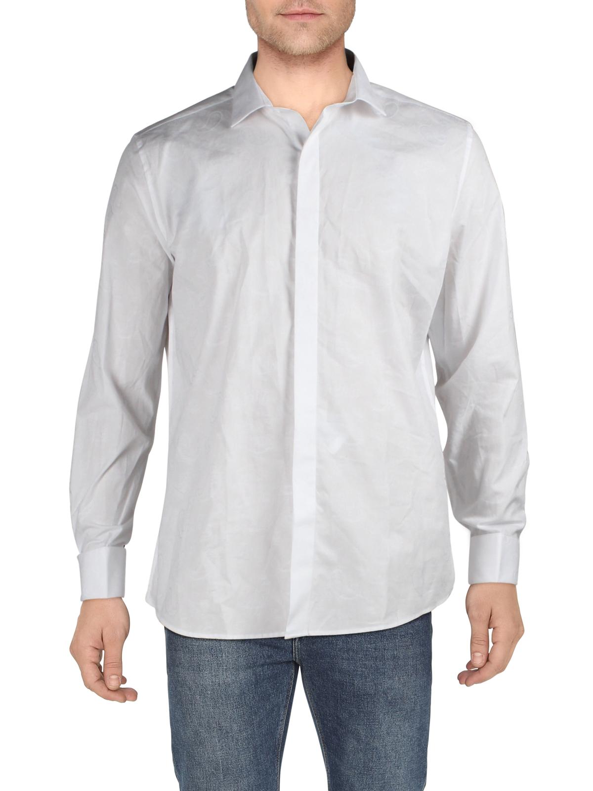 Bar III Men's Cotton Paisley Button Down Shirt White Size XL