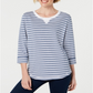 Karen Scott Women's Striped 3/4 Sleeve Sweatshirt Blue - White Size Petite S