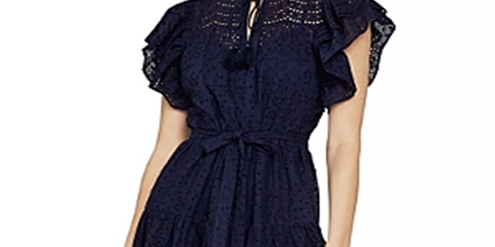Bcbgmaxazria Women's Eyelet Ruffle Mini Dress Blue Size Large