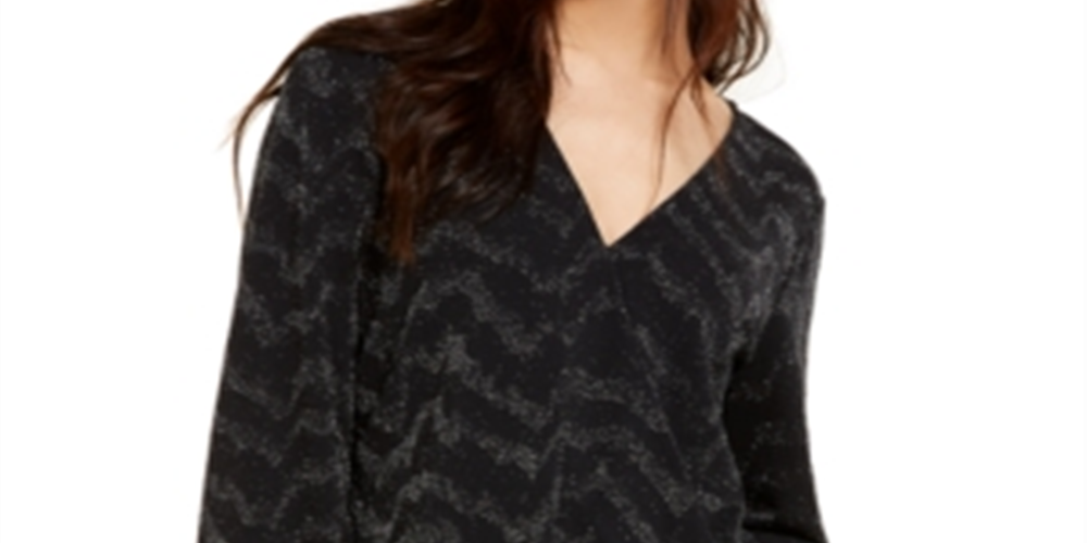 INC International Concepts Women's Metallic Surplice Top Black Size X-Small