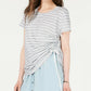 Style & Co Women's Striped Side Ruched Top Brown Size Large