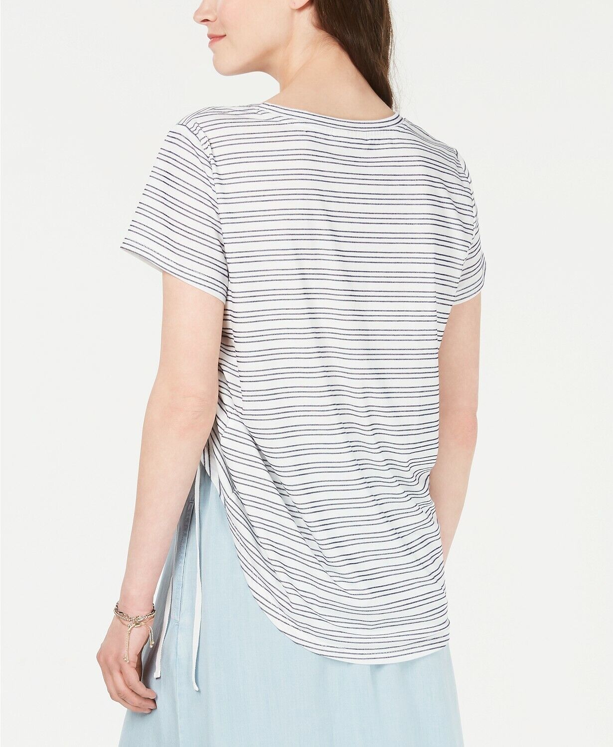 Style & Co Women's Striped Side Ruched Top Brown Size Large