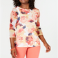 Charter Club Women's Floral Print Boat Neck Top White Size X-Small