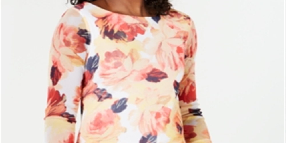Charter Club Women's Floral Print Boat Neck Top White Size X-Small