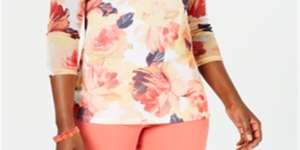 Charter Club Women's Floral Print Boat Neck Top White Size X-Small