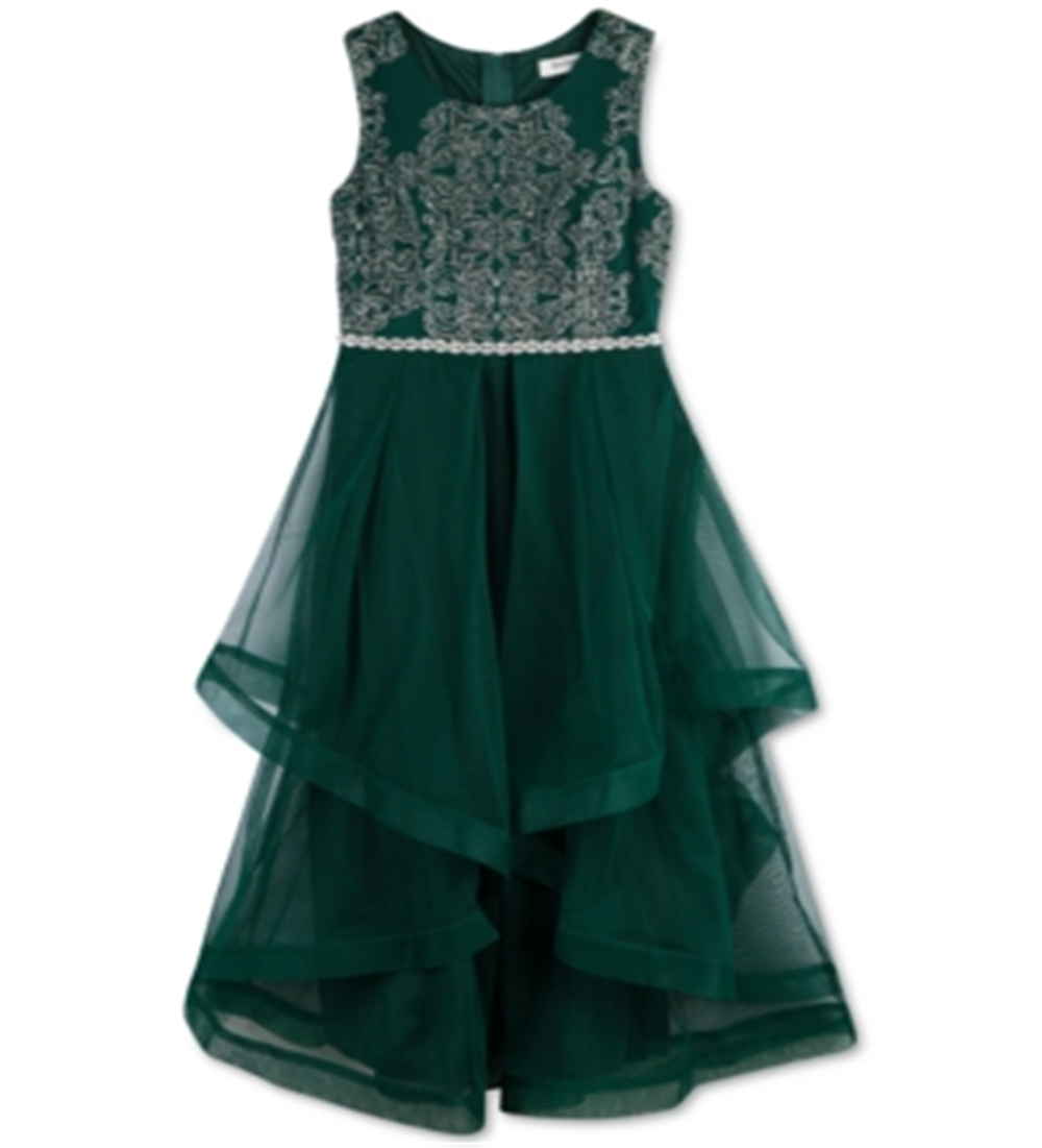 Speechless Big Girl's Beaded Crinoline Trim Dress Green Size 12