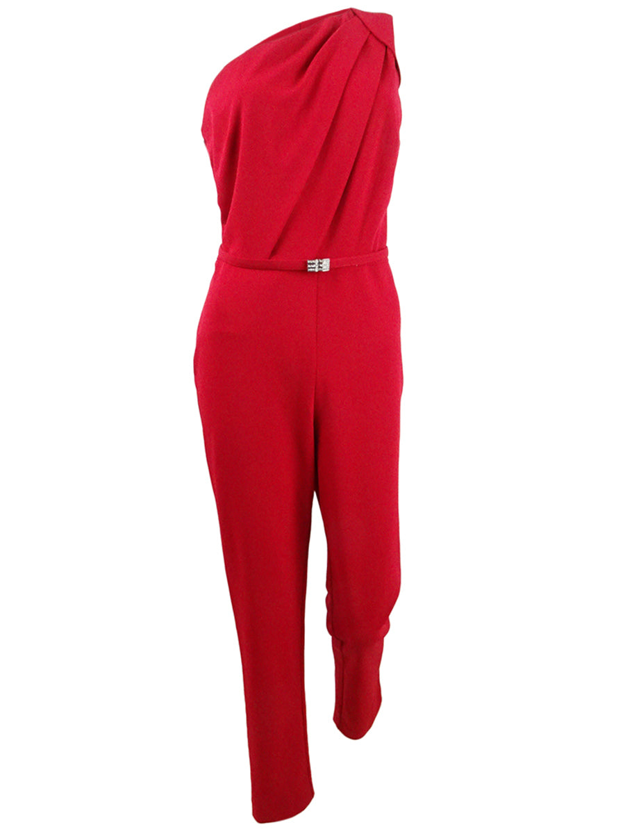 Ralph Lauren Women's Velvet Jersey One Shoulder Jumpsuit Red Size 6