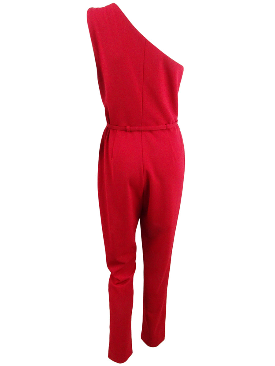 Ralph Lauren Women's Velvet Jersey One Shoulder Jumpsuit Red Size 6