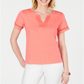 Charter Club Women's Split Neck Cotton Top Pink Size Medium
