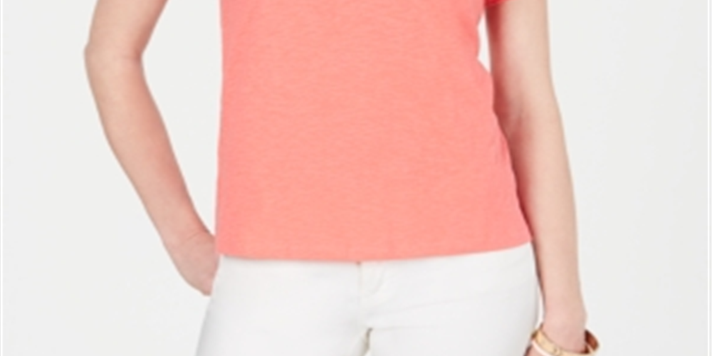 Charter Club Women's Split Neck Cotton Top Pink Size Medium