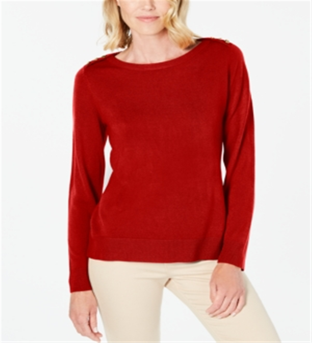 Karen Scott Women's Button Shoulder Sweater Red Size Petite XL