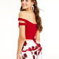 Teeze Me Women's Short Sleeve Off Shoulder Crop Top White/Red Size 1