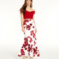 Teeze Me Women's Short Sleeve Off Shoulder Crop Top White/Red Size 1