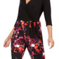 NY Collection Women's Printed Surplice Jumpsuit Black Size Petite Small