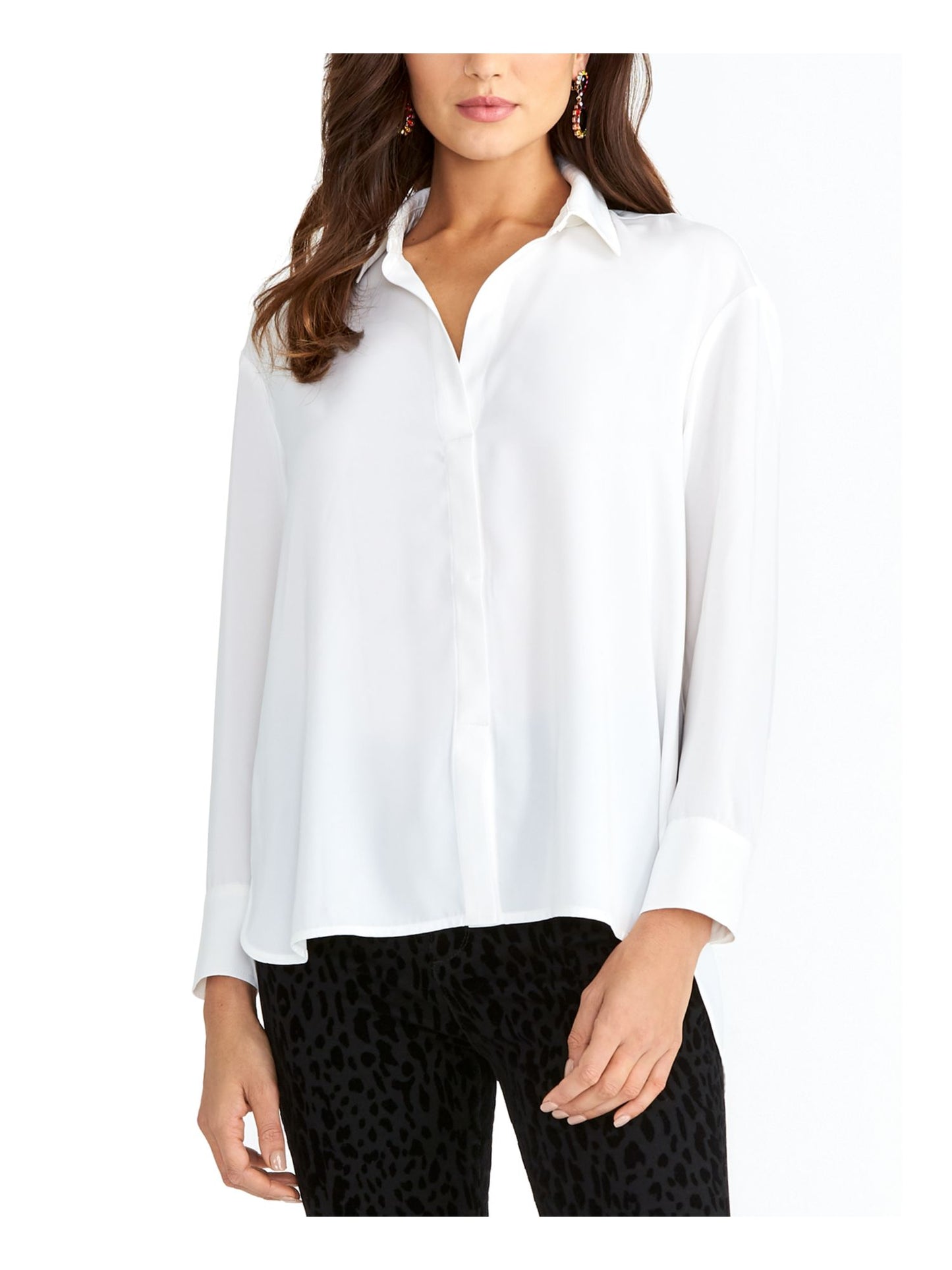 Rachel Roy Women's Long Sleeve Collared Button up Wear to Work Top -White Size XX-Large