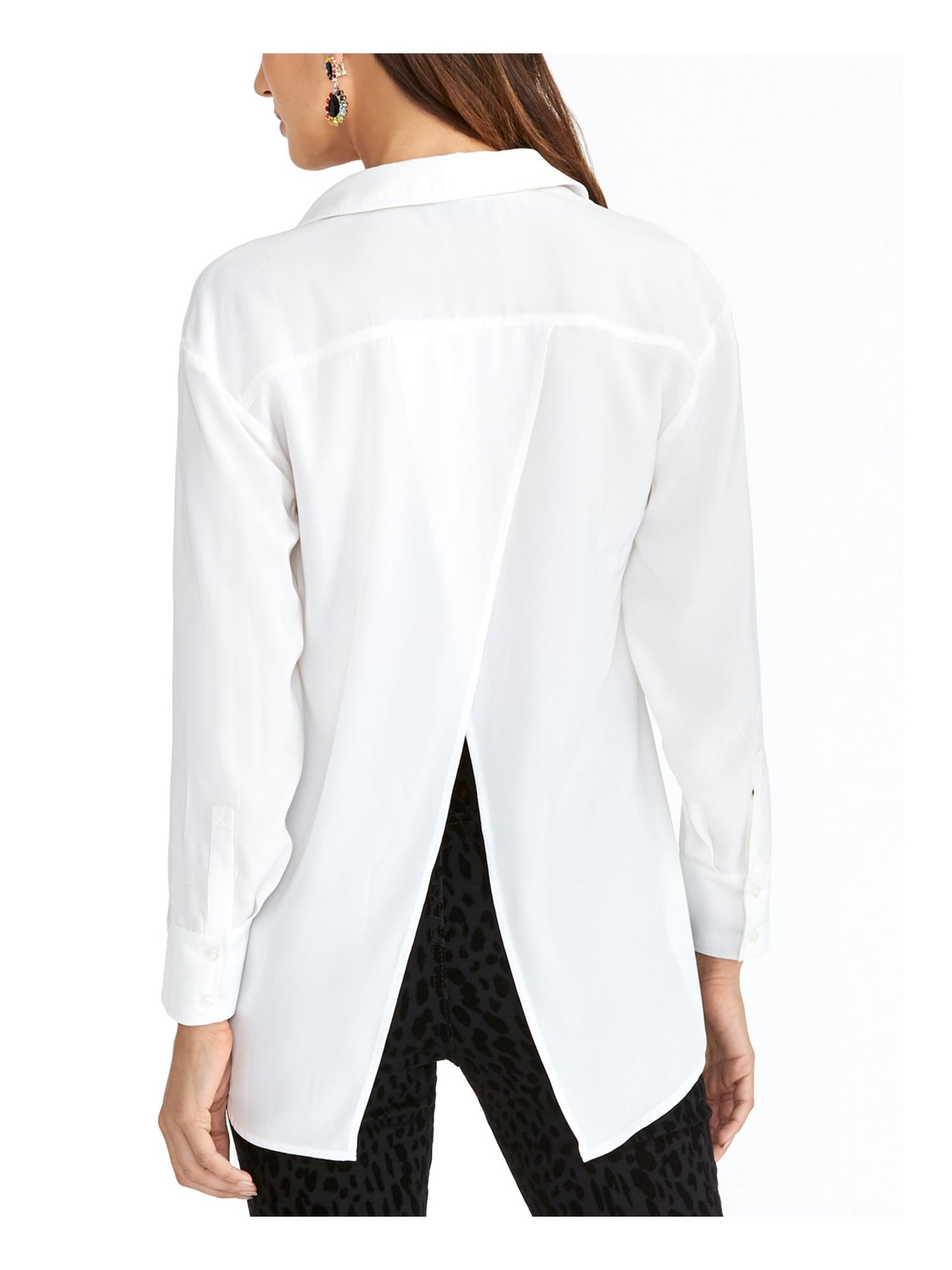Rachel Roy Women's Long Sleeve Collared Button up Wear to Work Top -White Size XX-Large