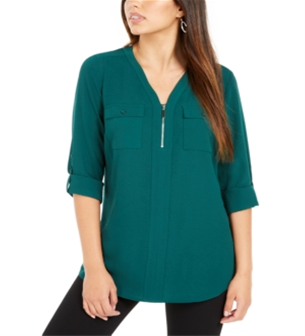 NY Collection Women's Utility Top Green Size Petite Medium