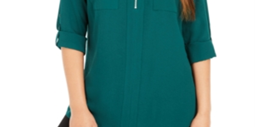 NY Collection Women's Utility Top Green Size Petite Medium