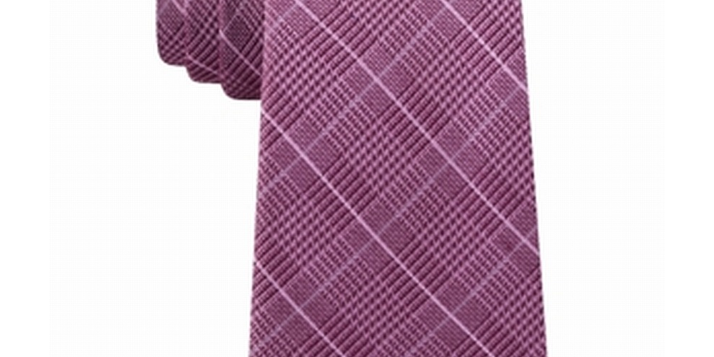 Michael Kors Men's Elijah Check Plaid Skinny Slim Silk Neck Tie Pink One Size