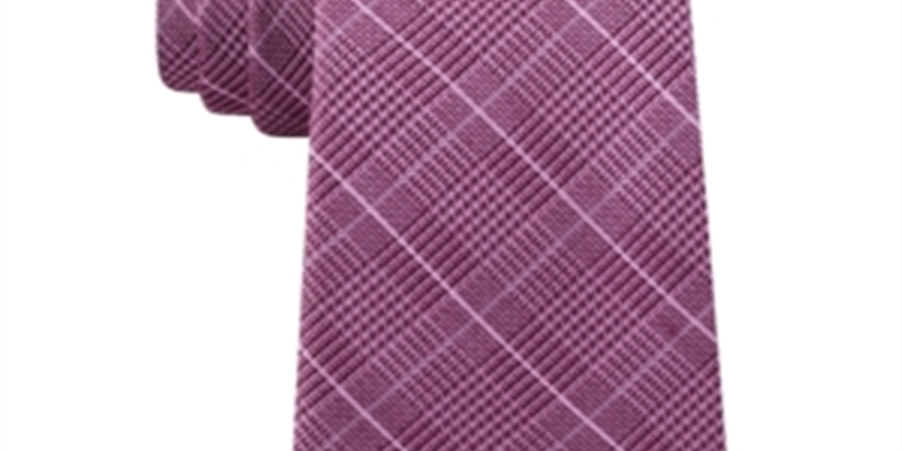 Michael Kors Men's Elijah Check Plaid Skinny Slim Silk Neck Tie Pink One Size