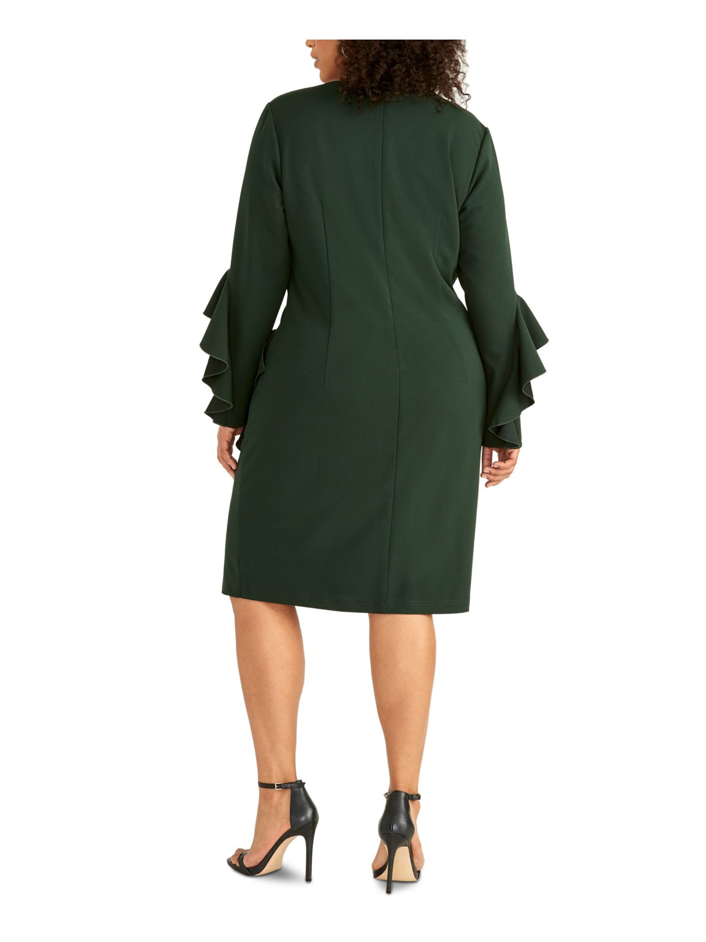 Rachel Roy Women's Bell Sleeve Knee Length Sheath Cocktail Dress Green Size 16W