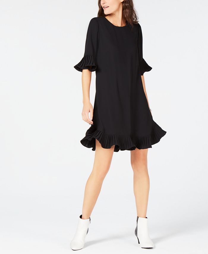 Alfani Women's Pleated Trim Flounce Dress Black Size 10Petite
