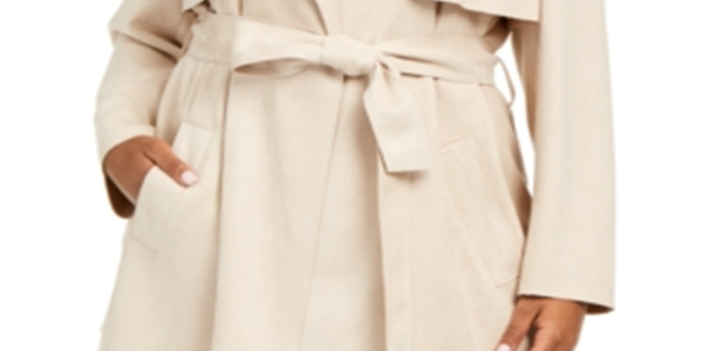 Bar III Women's Plus Faux Suede Belted Jacket White Size 16